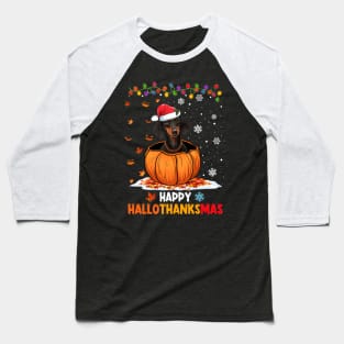 Dachshund On Pumpkin Happy Hallothanksmas Baseball T-Shirt